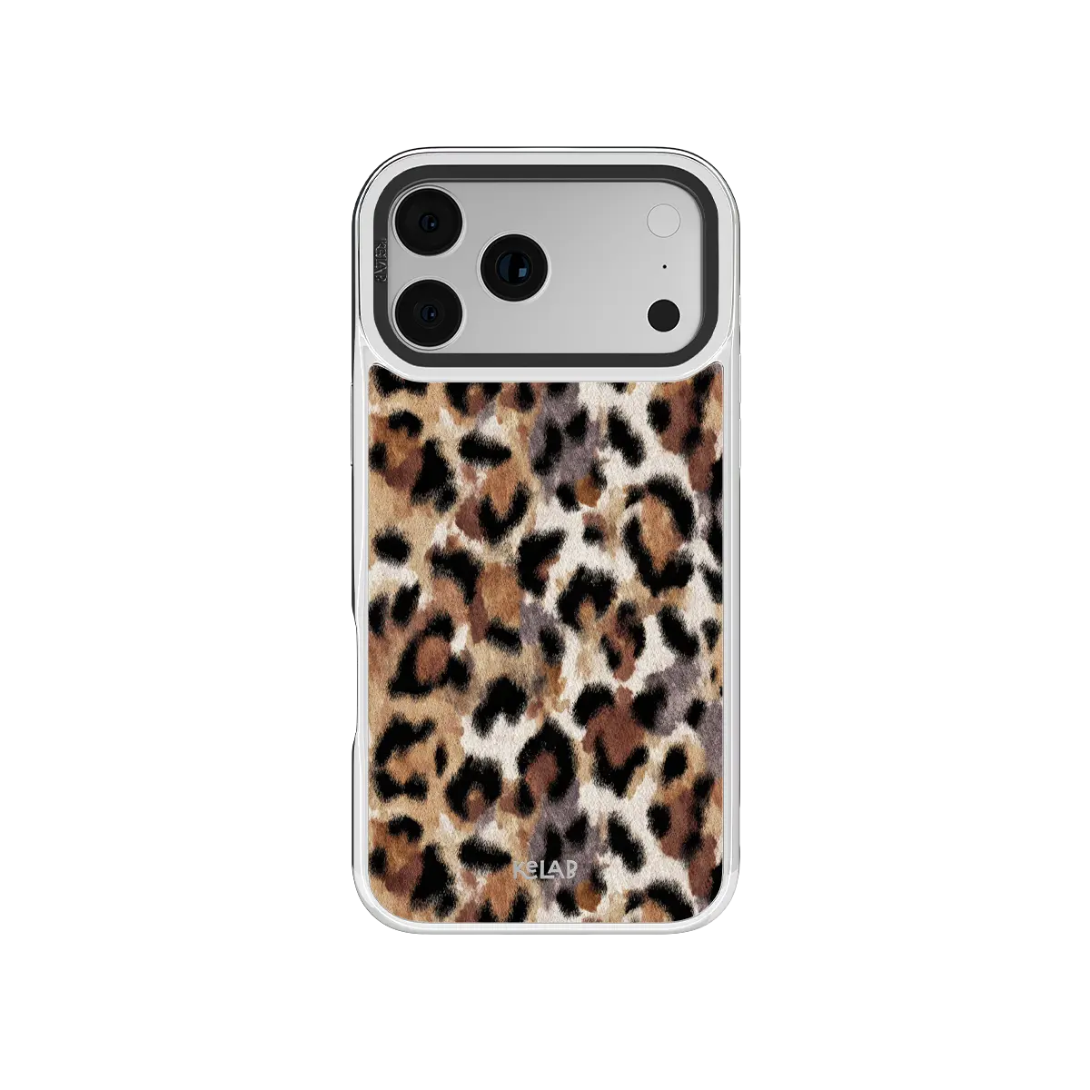 iPhone case with tan cheetah print and clear protective edges