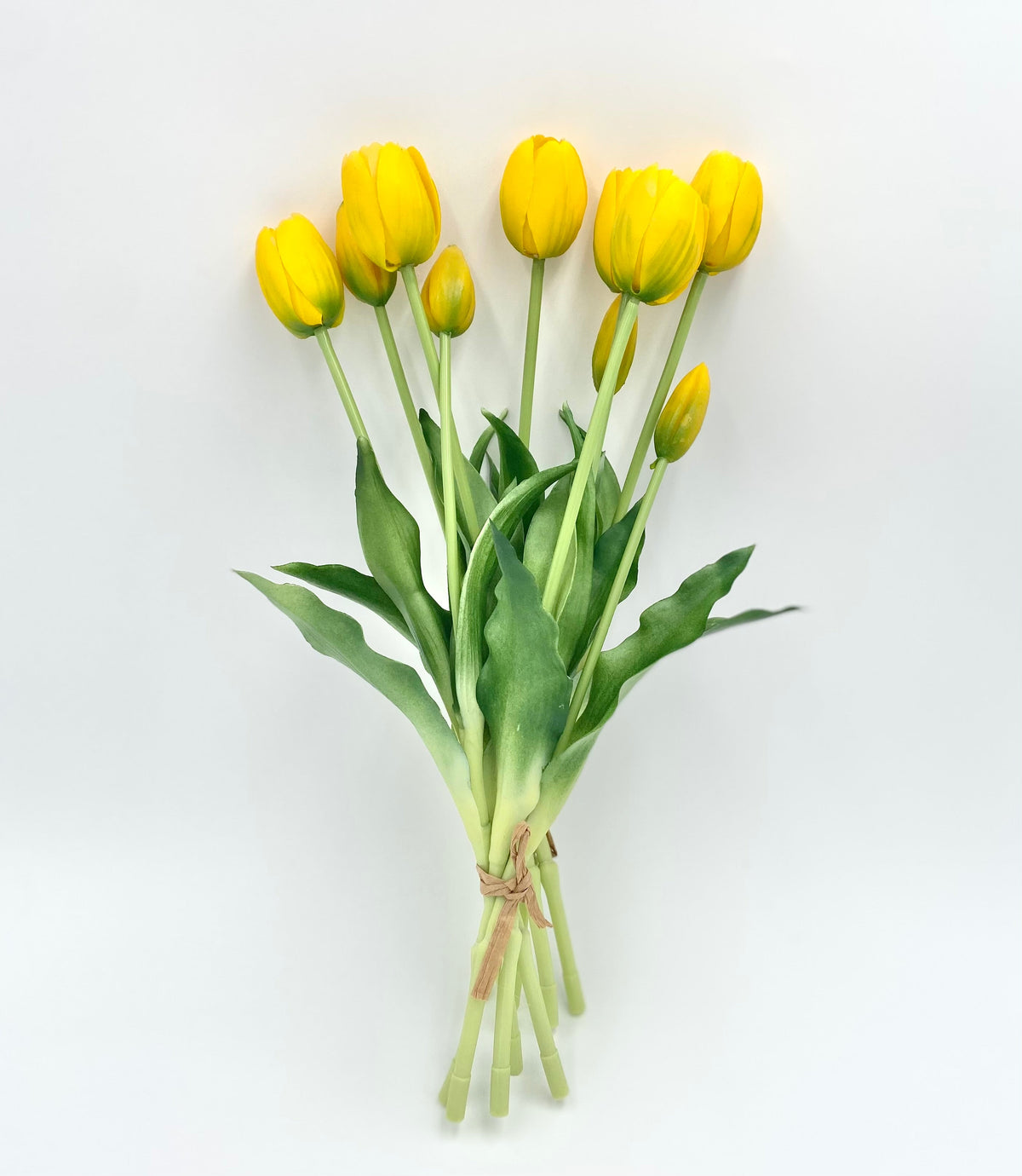 Artificial tulip stems bundle with yellow blossoms and green leaves, 10-pack