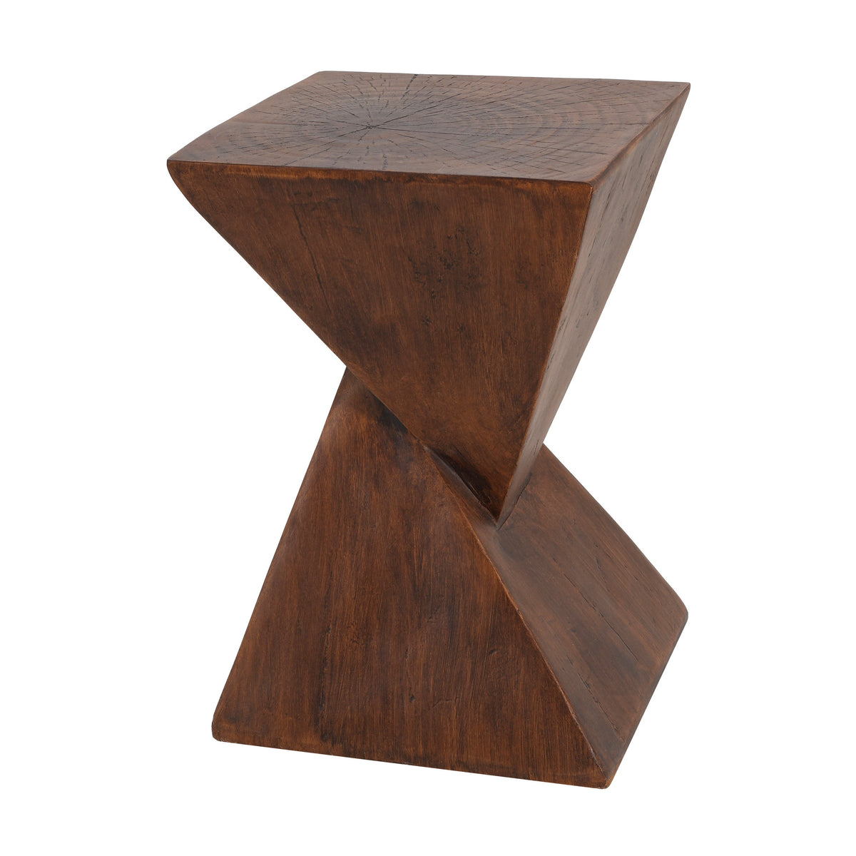 TESS dark brown side table shown at an angle, highlighting its tapered base