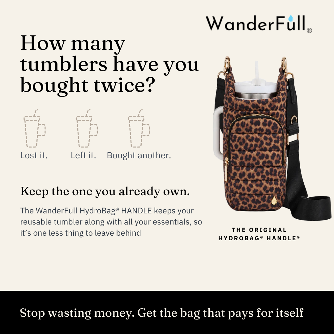 Leopard print HydroBag handle pouch with shoulder strap and zip pockets