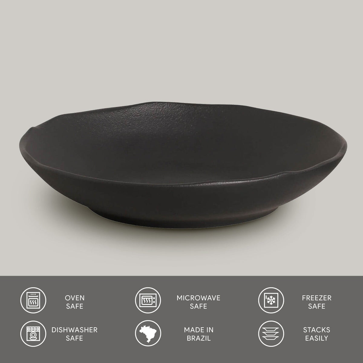 Black reactive-glaze pasta plate, low bowl shape