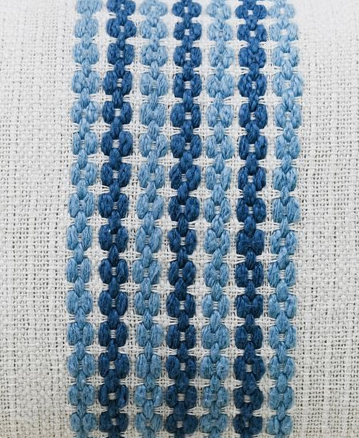 Woven fabric detail with blue and dark-blue vertical looped pattern