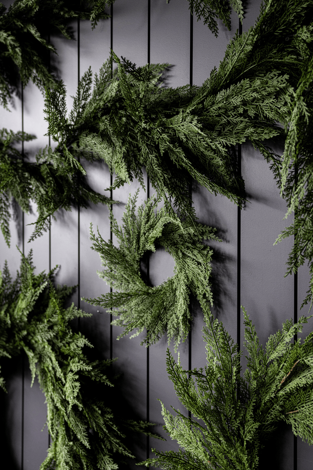 Green cypress leaf wreath with full, needle-like sprays