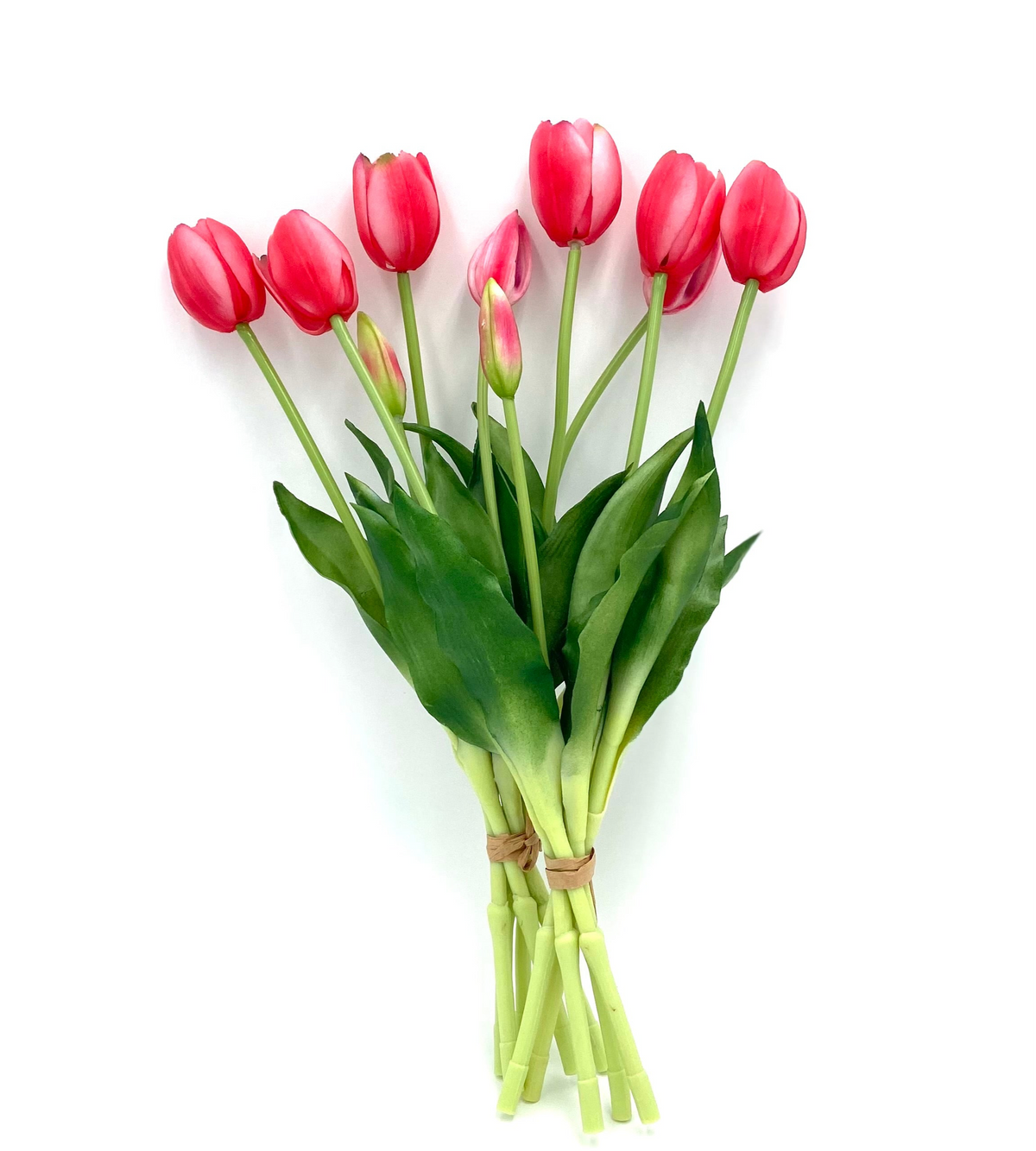 Artificial tulip stems bundle with red blossoms and green leaves, 10-pack