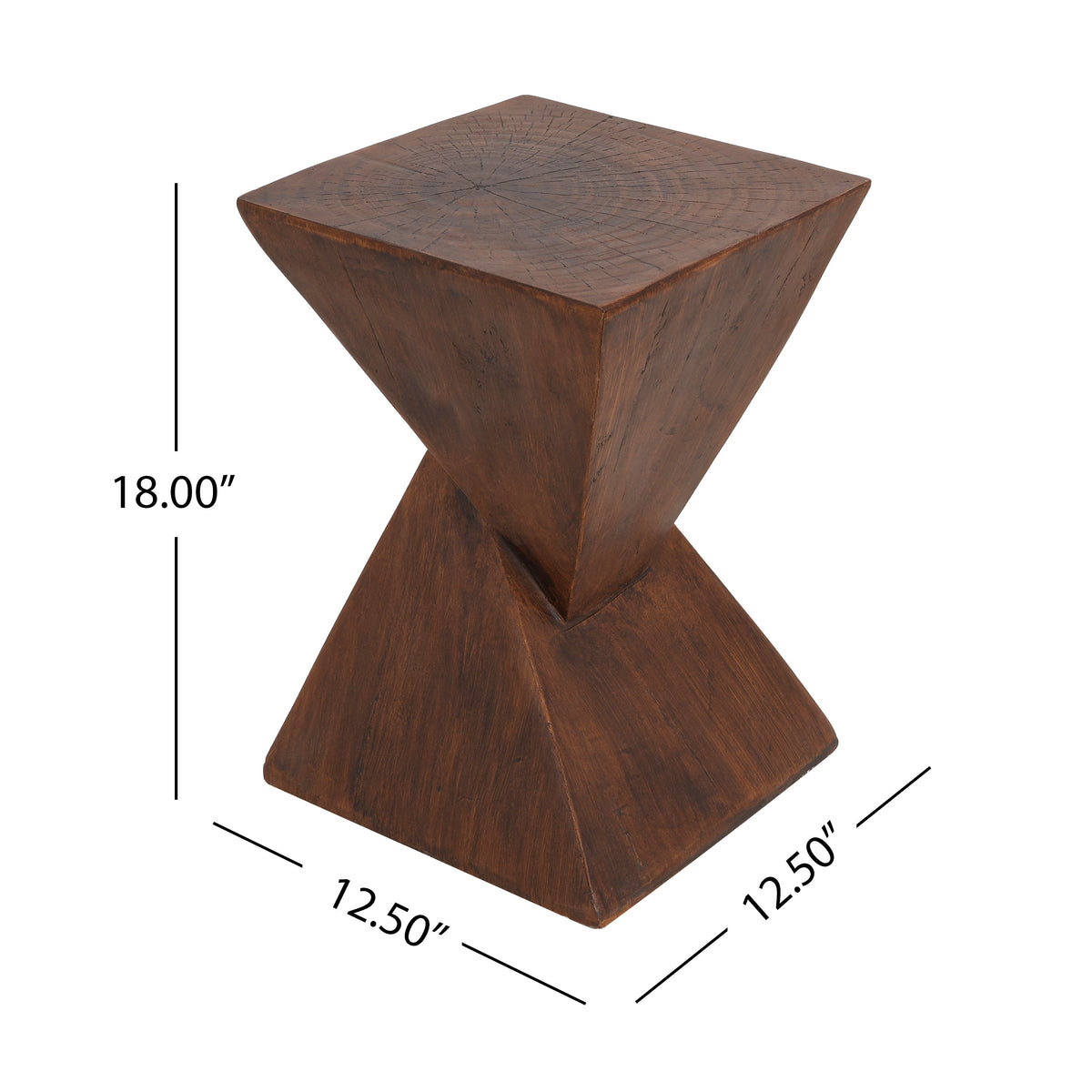 TESS dark brown side table with square top and dimensions of 18 by 12.5 inches
