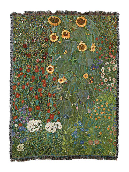 Farm garden with sunflowers blanket, multicolor floral pattern with sunflowers, fringed edges
