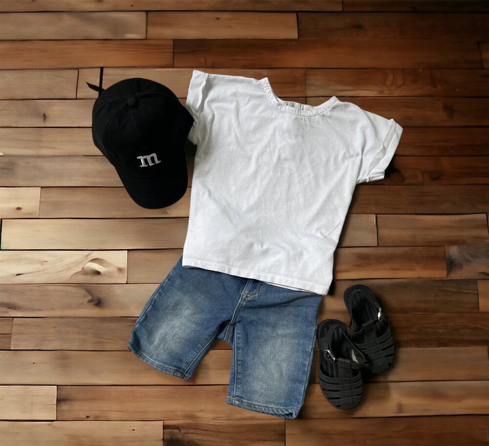 Kids baseball cap in black with embroidered cartoon logo on the front