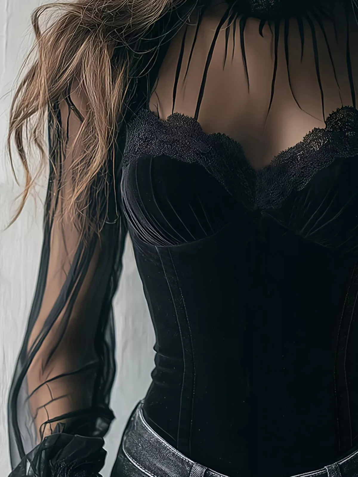 Romantic Velvet & Sheer Blouse
