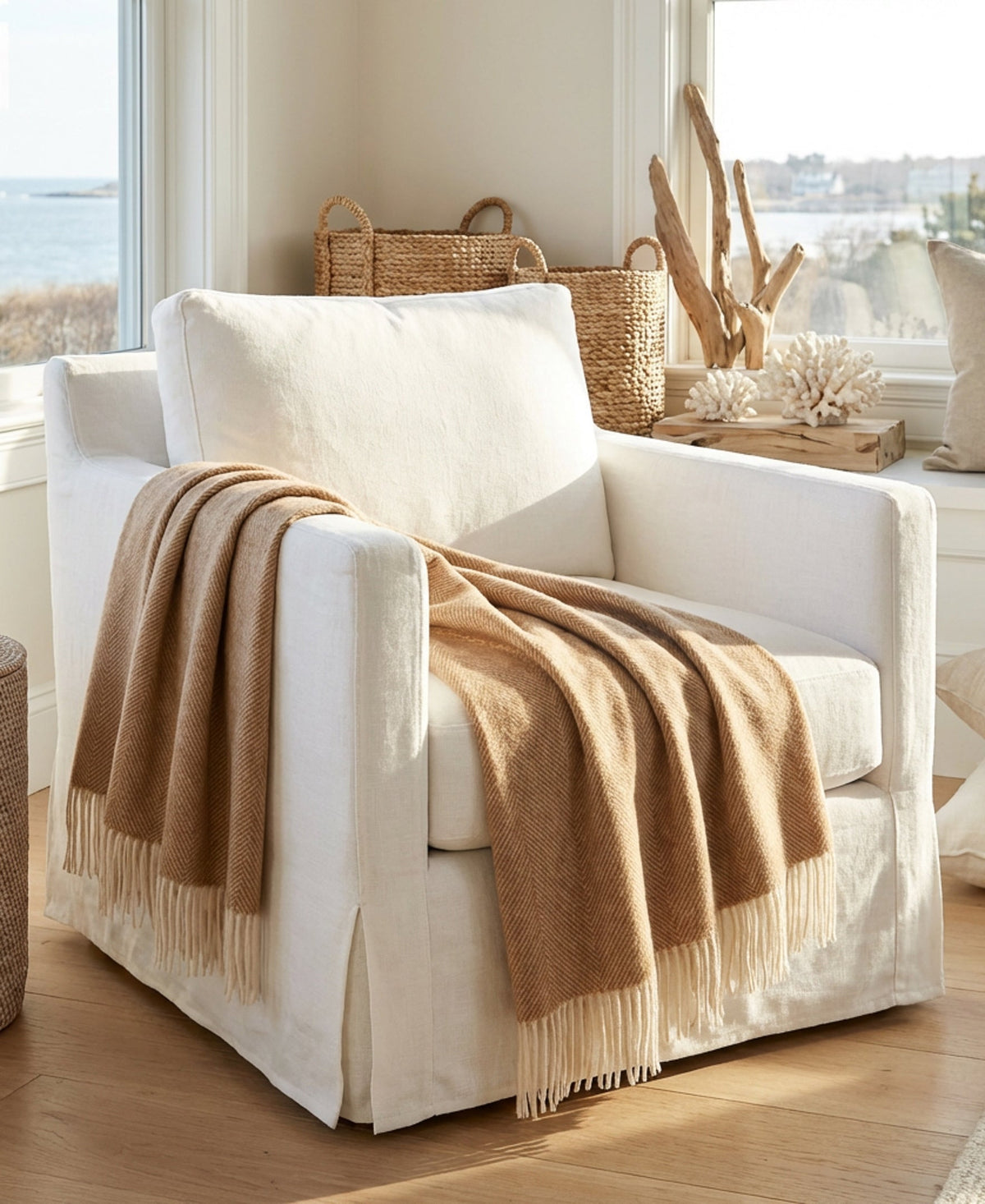 Southampton Home Shetland Lambswool Herringbone Throw – Rust