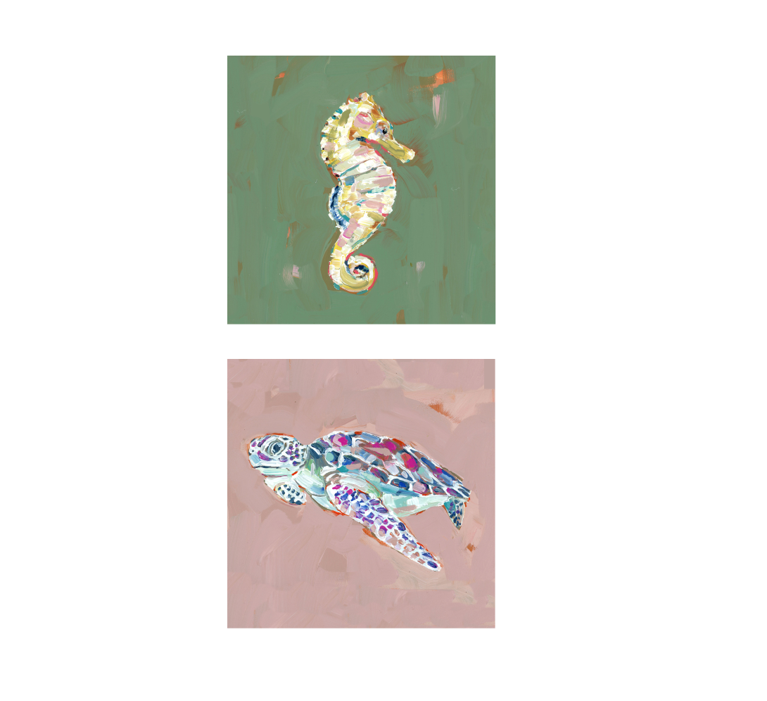 Marine fine art prints: seahorse and sea turtle