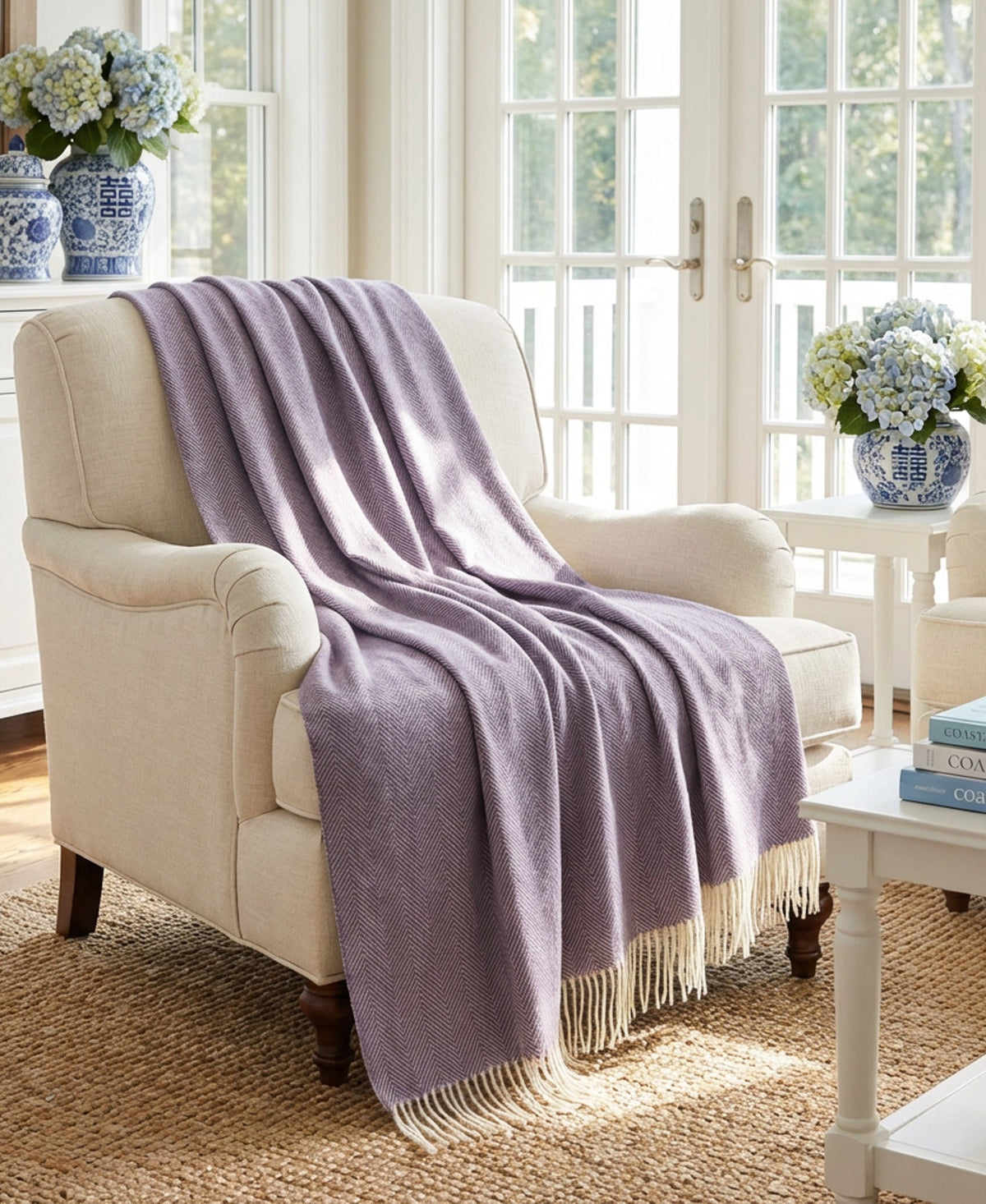 Southampton Home Shetland Lambswool Herringbone Throw – Lavender