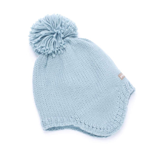 Toddler Girl Warm Earflap Knit Hat (Fleece Lined) - Winter Blue