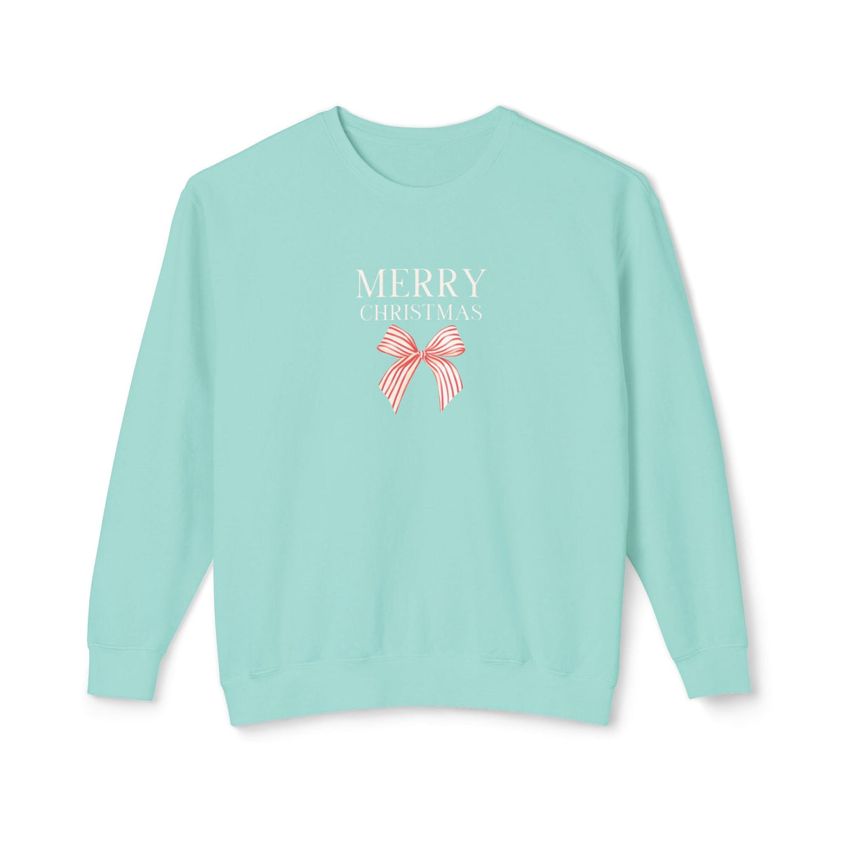 Ladies sweatshirt in mint with 'Merry Christmas' bow graphic