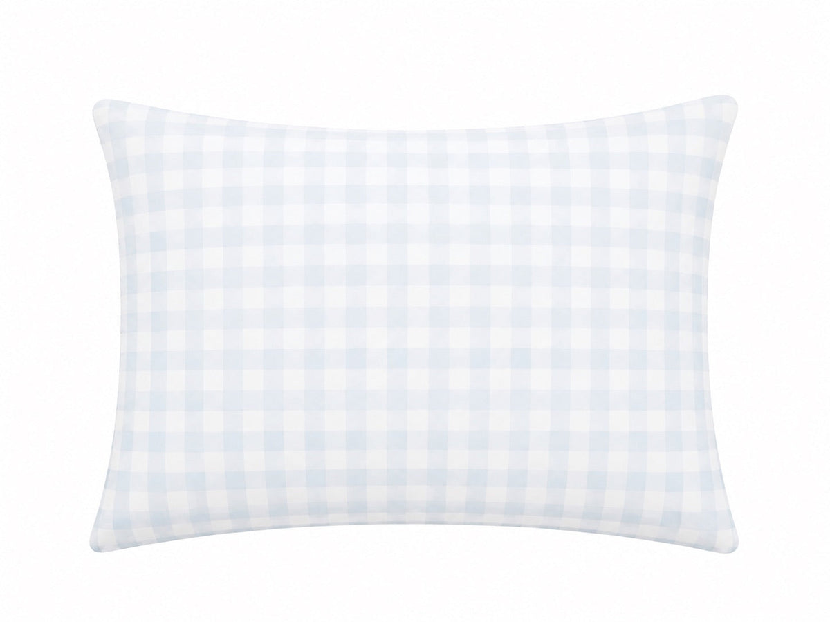 White pillowcase cover with a light blue check pattern