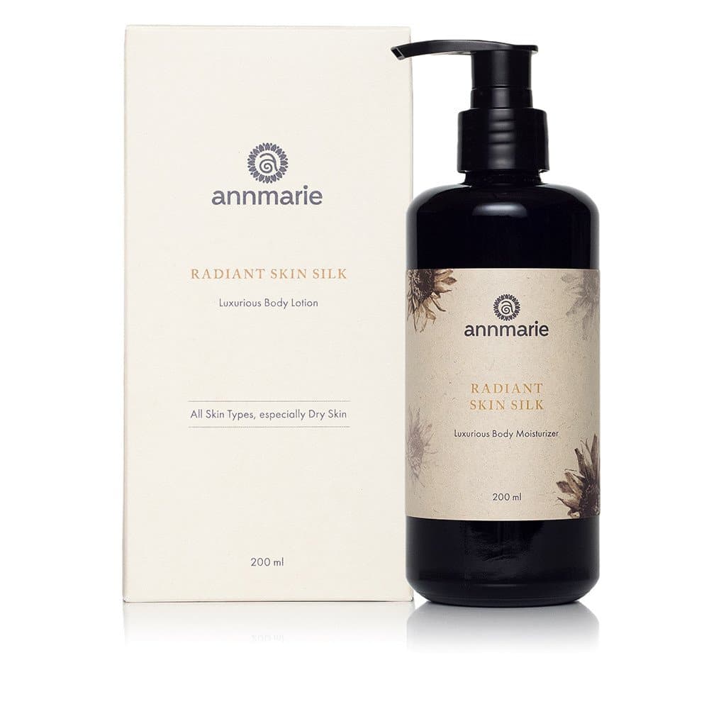 Radiant Skin Silk body lotion bottle with black pump, 200 ml