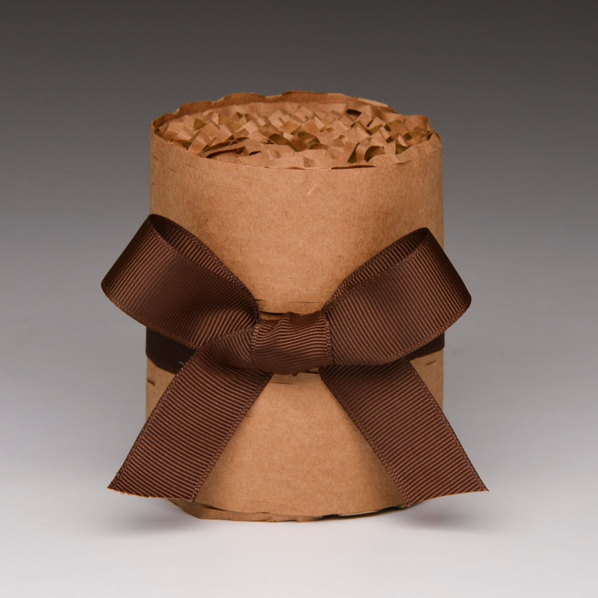 Brown paper gift box with tied ribbon bow