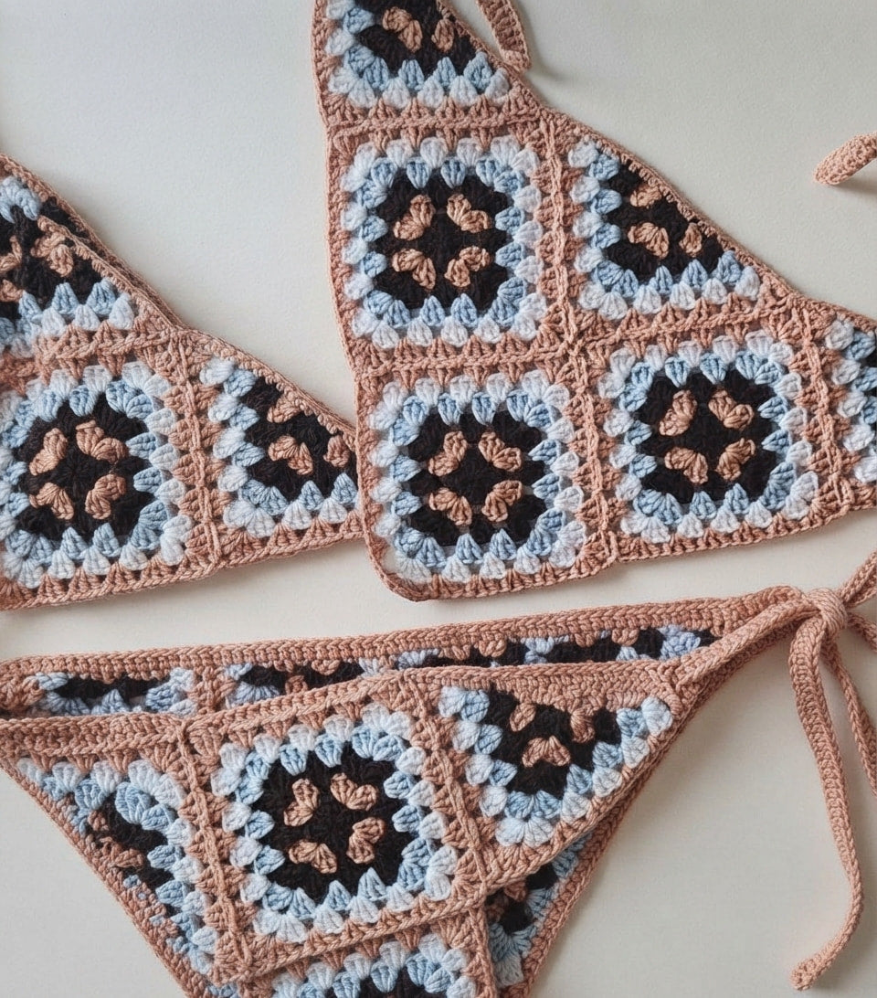 3-in-1 Crochet Granny Square Bandana – Handmade Headband, Pet Collar &Mom Neck Scarf | Colorful Boho Accessory | Retro Crochet Gift
