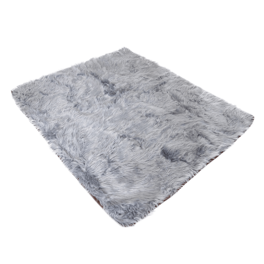 Charcoal grey shaggy waterproof throw blanket, square folded with textured surface