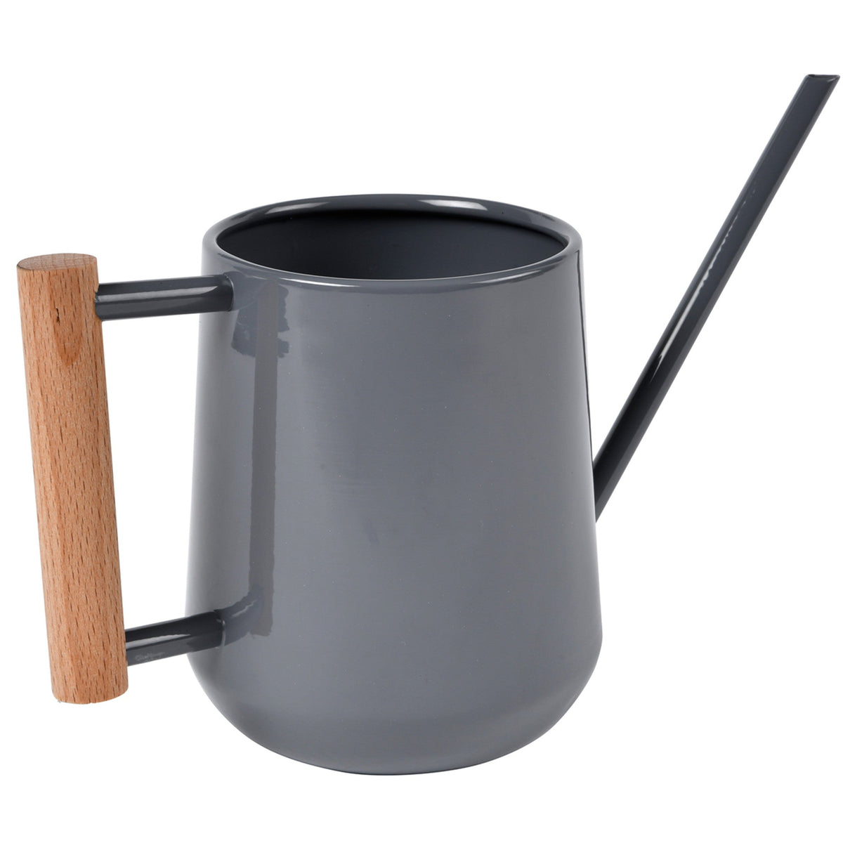 Charcoal indoor watering can with wide mouth and wooden side handle