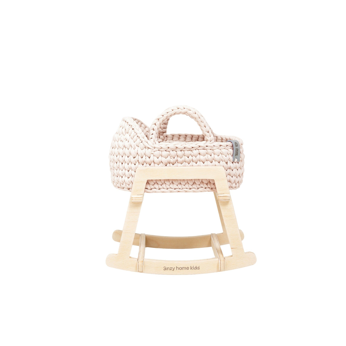 Mini doll Moses basket with rocking stand, woven ecru white, front woven panel