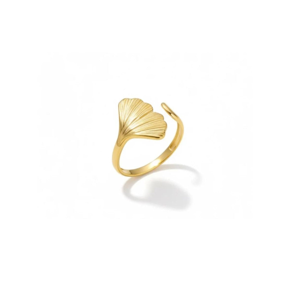 Gold plated ginkgo leaf wrap adjustable ring with curved band