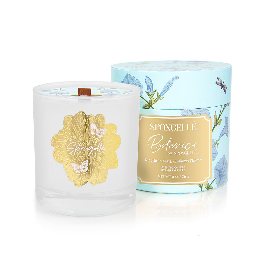 Spongellé Botanica tobacco flower candle in glass jar with floral box