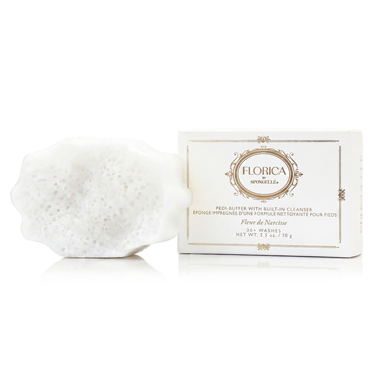 Narcissus pedicure buffer set with FLORICA box and white spongy foot cleansing pad
