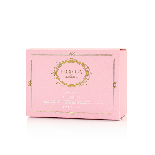 Pink Florica Jude Rose wash foot buffer with product box