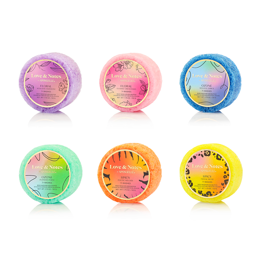 Assorted Love & Notes sponge pack: purple floral round cleansing sponge