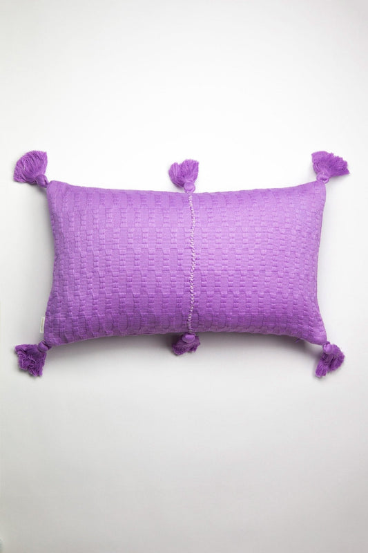 Orchid solid pillow cover with corner tassels and textured fabric
