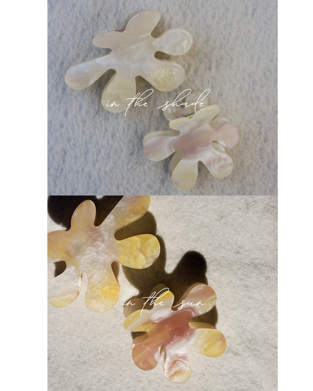 Color-changing translucent claw-shaped charms, cream, yellow, and peach tones set