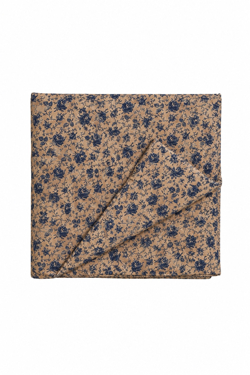 Crib quilted blanket with a brown ground and blue floral print