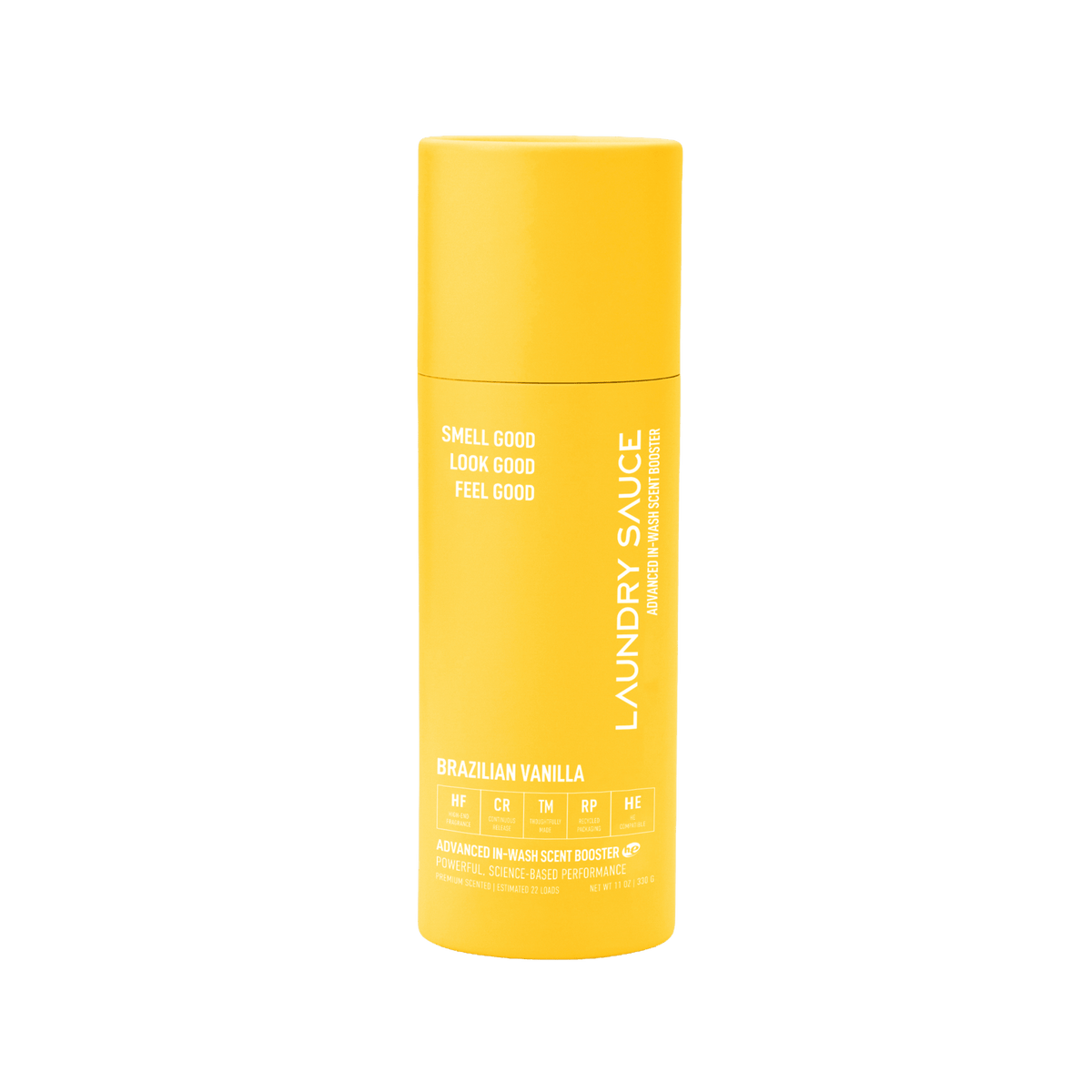Advanced in-wash scent booster in yellow tube, Brazilian Vanilla label on front