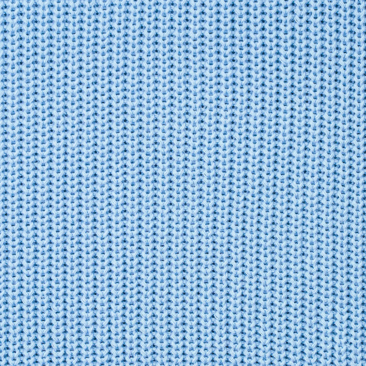 Close-up of baby blue textured knit sweater fabric