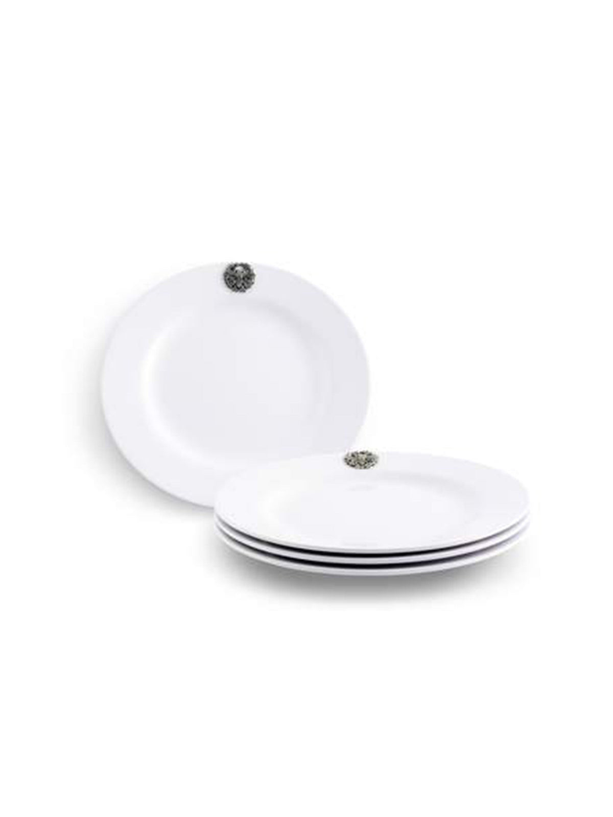 Bee-pattern melamine lunch plates, white with small black bee decals, stack of 2