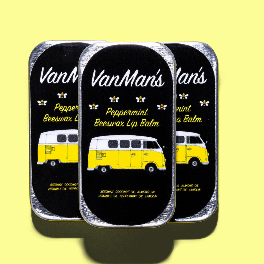 VanMan's Peppermint beeswax lip balm tin set of three containers