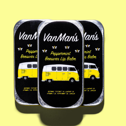 VanMan's Peppermint beeswax lip balm tin set of three containers