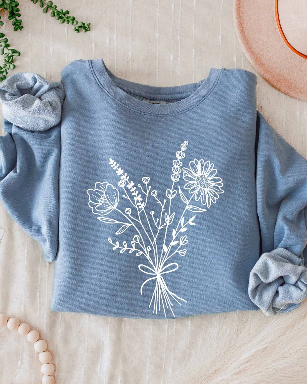 Botanical Floral Bouquet Comfort Colors Sweatshirt, Wildflower Gift for Women