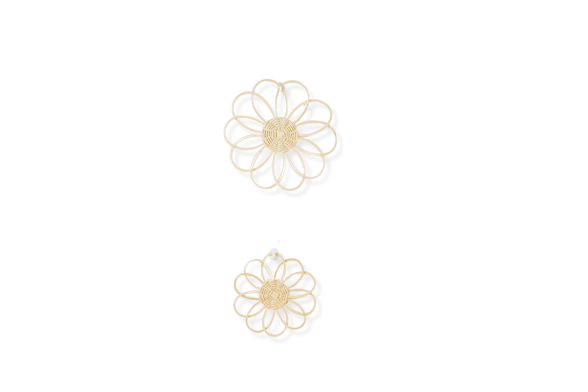 Two natural rattan flower wall decorations, shown in different sizes