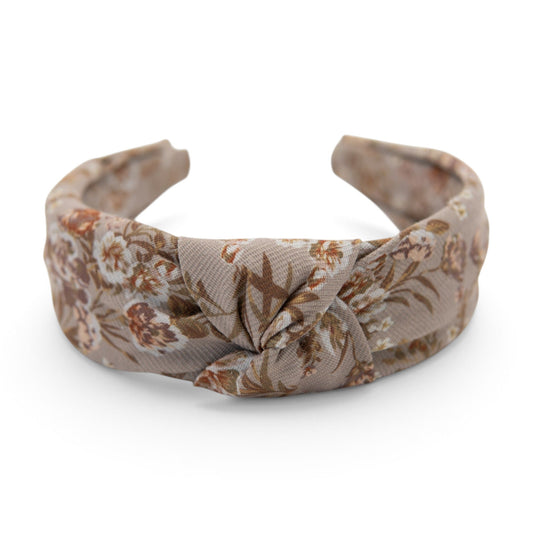 Floral knotted headband in beige with brown and rust flower print