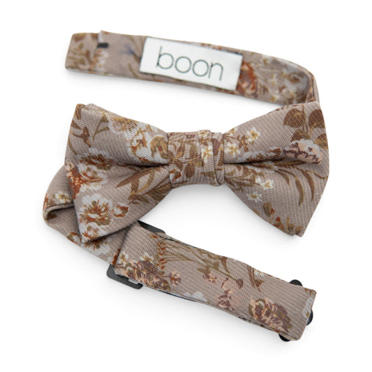 Boys bow tie in brown floral print, adjustable self-tie style