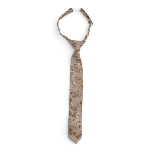 Briar Rose boys tie with tan and brown floral pattern