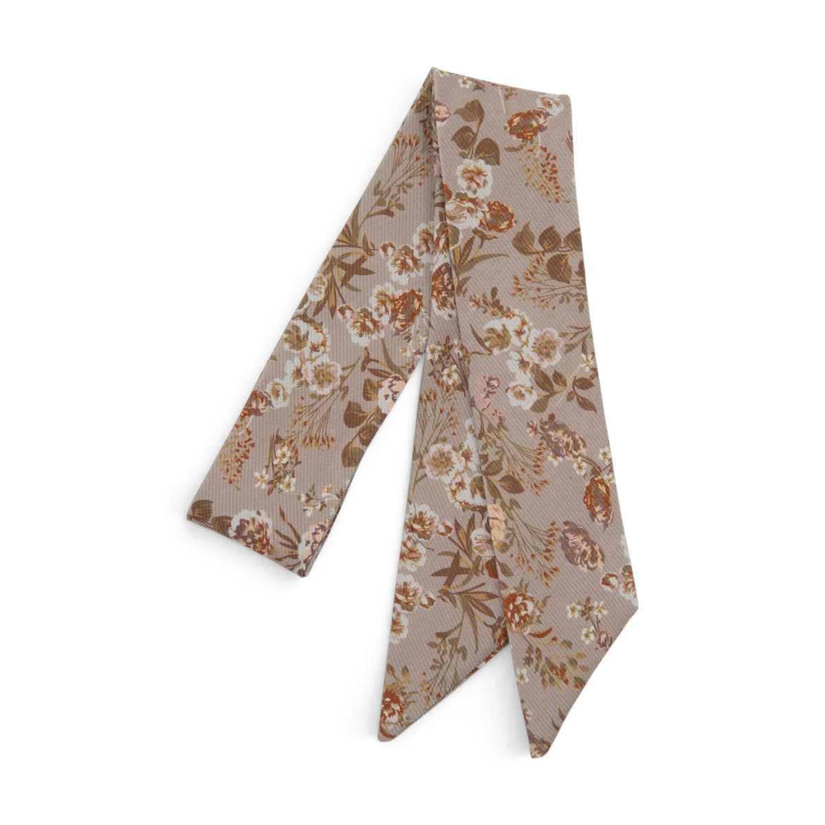 Floral hair sash ribbon with beige base and brown-orange botanical pattern