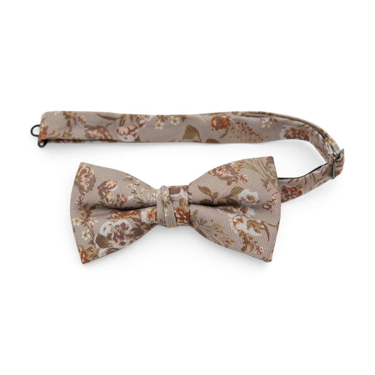 Men's pre-tied bow tie with floral print, taupe and brown