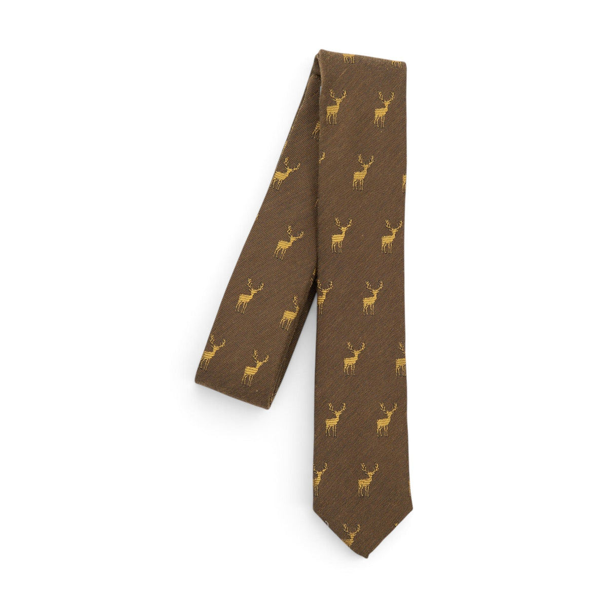 Youth necktie in dark brown with repeating gold deer silhouettes
