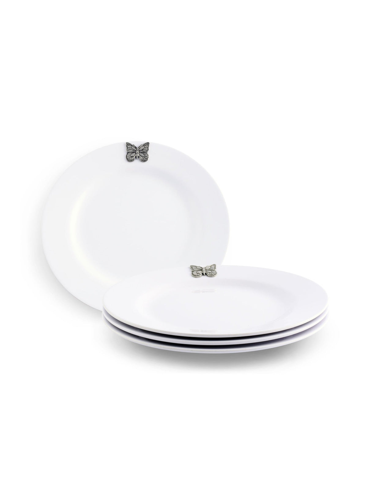 White melamine lunch plates with butterfly accents