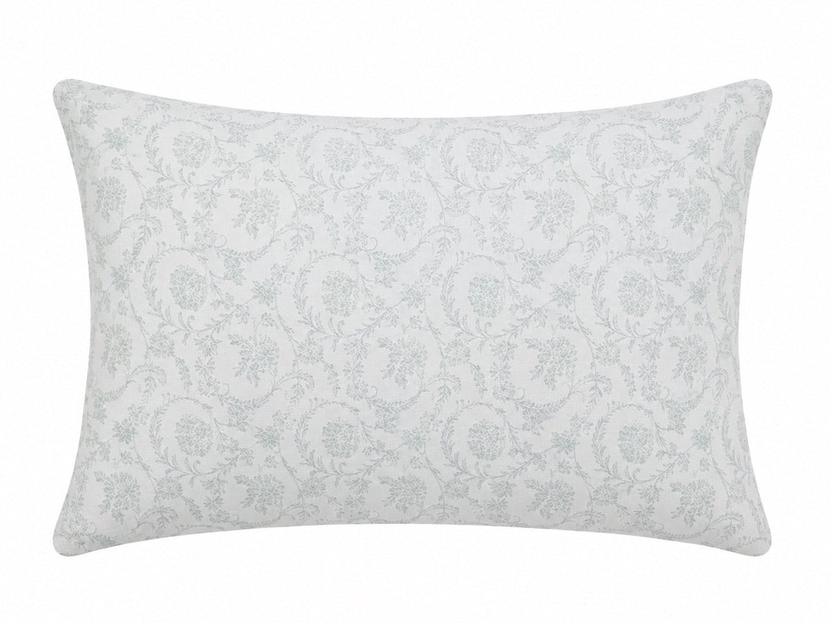 Pillowcase cover with a pale gray floral scroll print