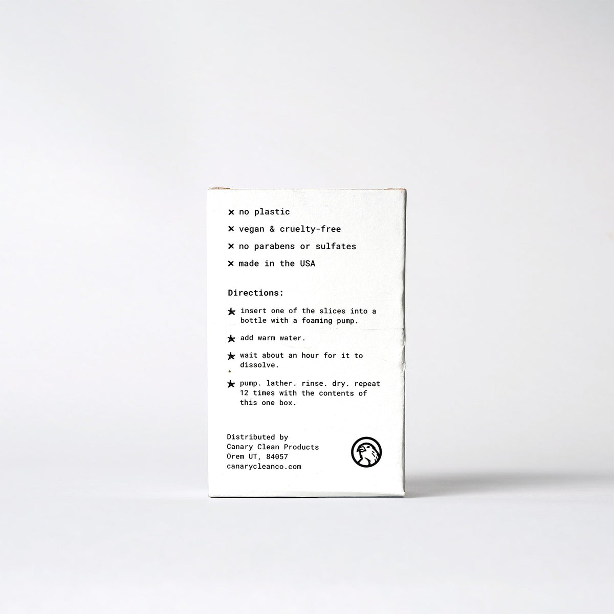 Back of foaming hand soap refill carton with directions and product details
