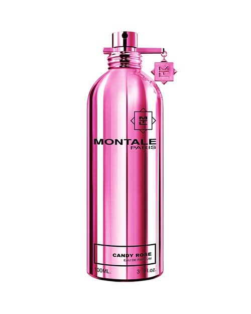 Montale Candy Rose eau de parfum spray bottle, pink glass with metal cap