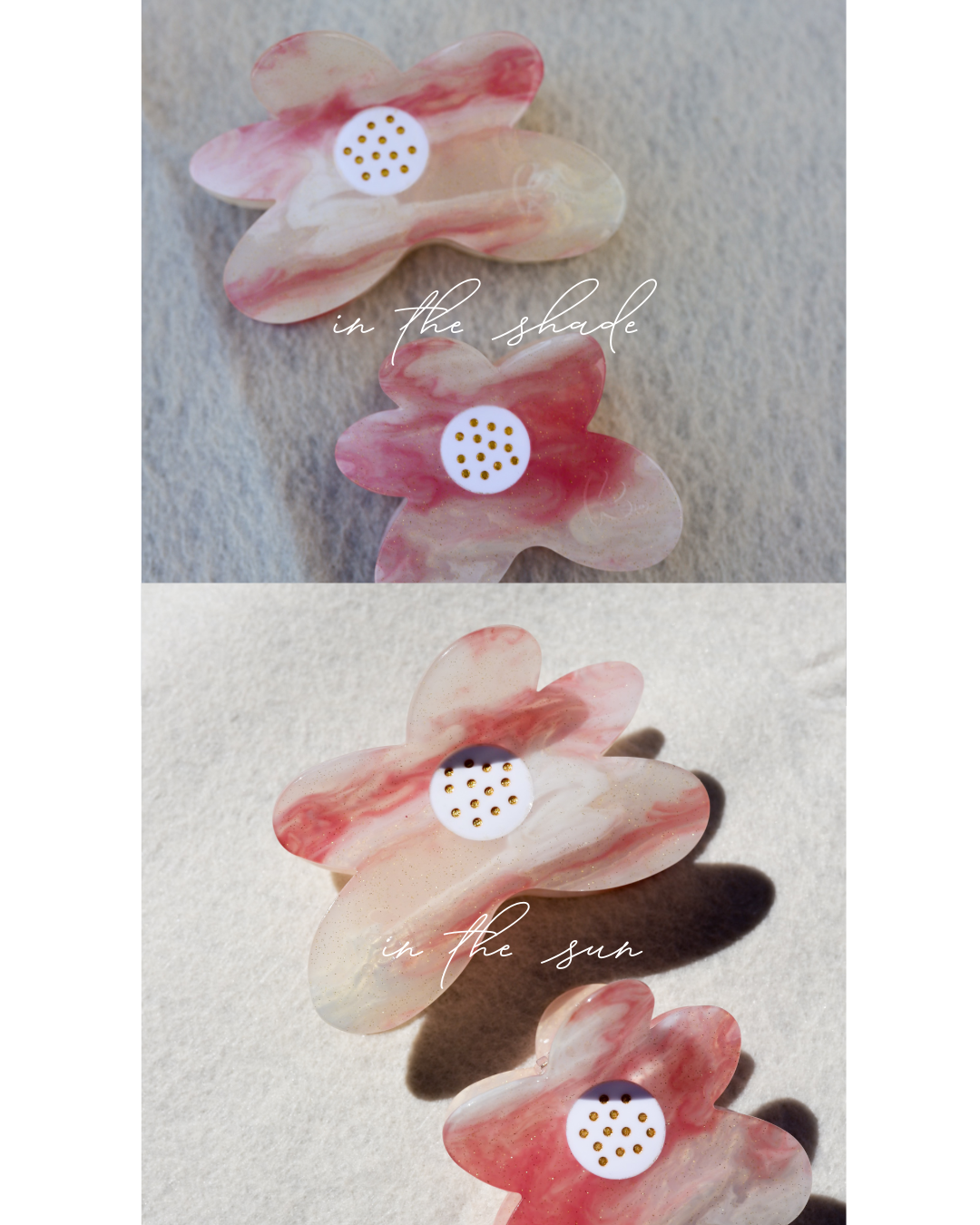 Color-changing translucent claw-shaped charms, pink and peach floral sets